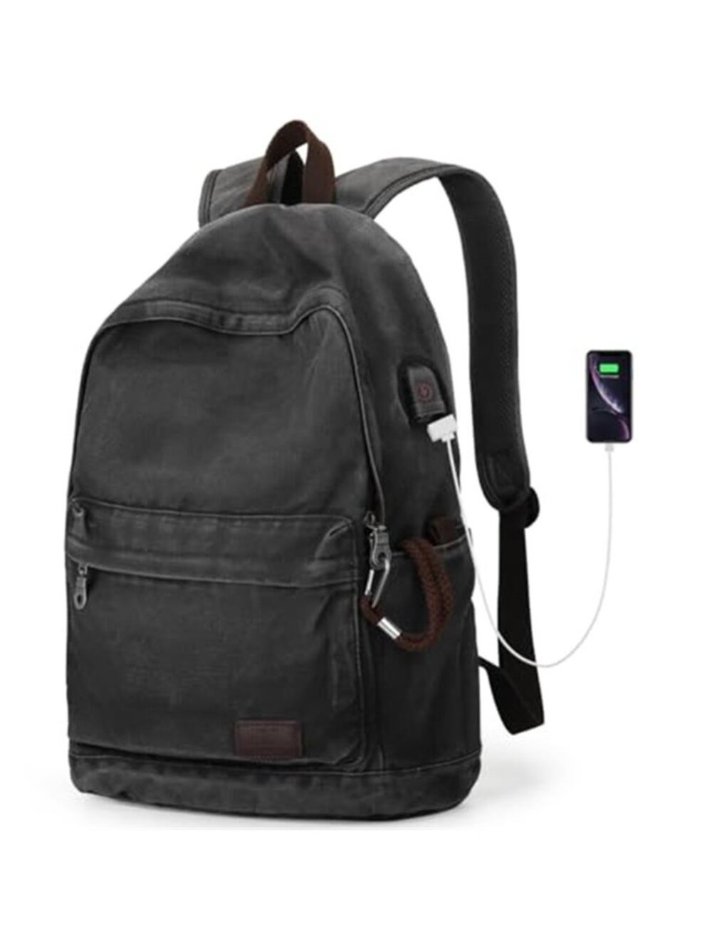 Canvas Backpack Laptop 15 In USB Charging Anti Theft School Travel Black Bag New